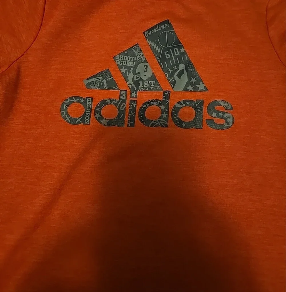 Adidas Orange Tee with Navy Athletic Shorts